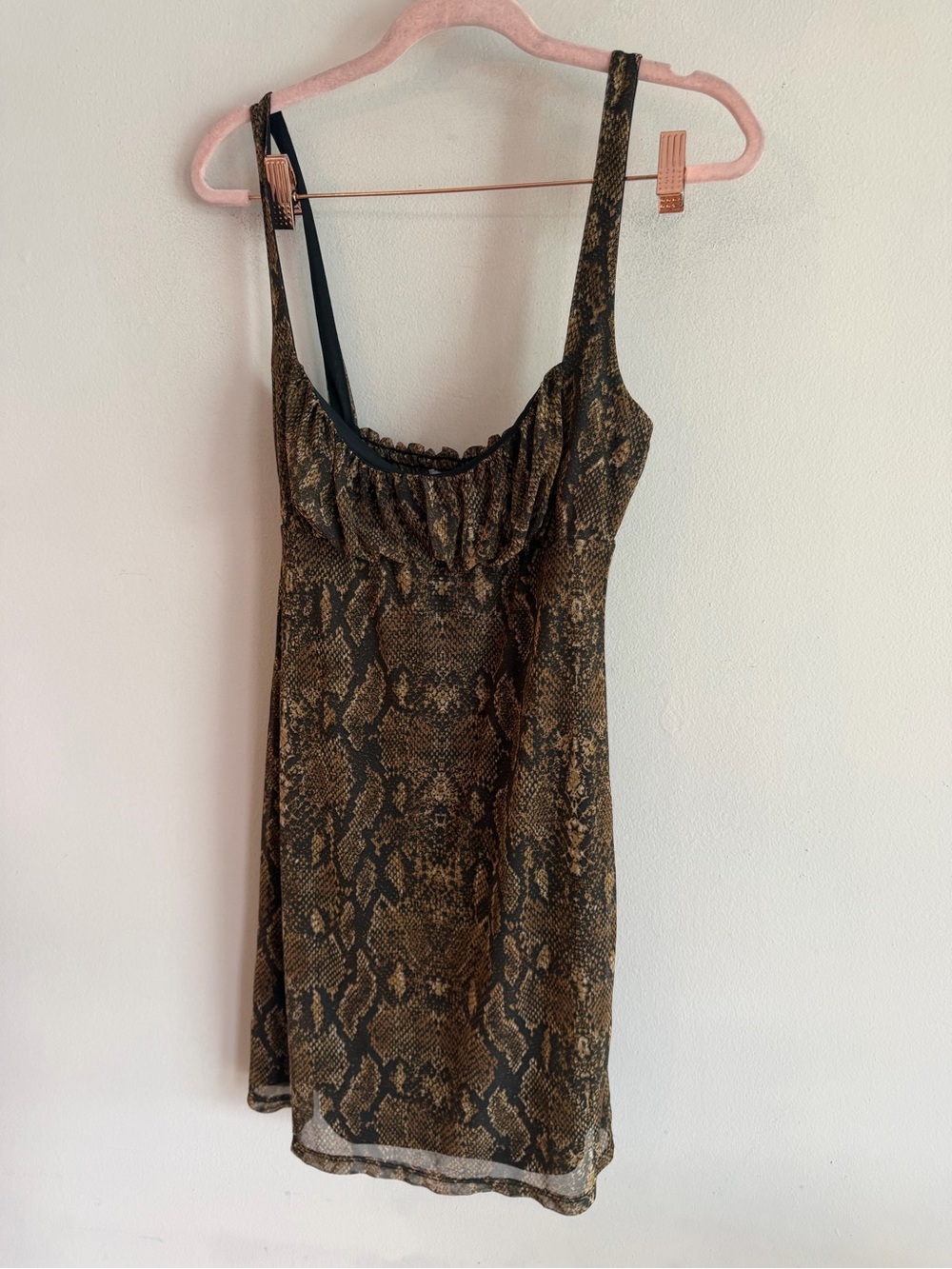 NWT Urban Outfitters Brown Snake Print Mesh Ruched Bust Mini Dress M